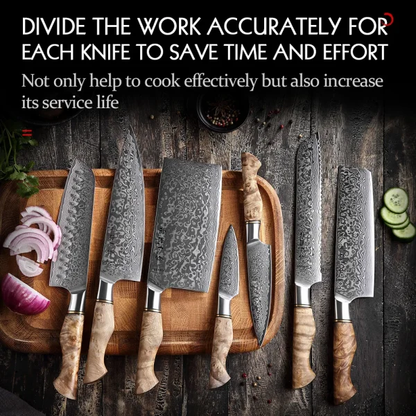 HEZHEN Kitchen Knife Set 1-7PC Damascus Steel knives Chef Knife Kitchen Accessories Professional Chef knives Cooking Tools - Image 4
