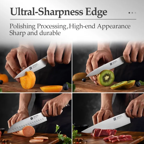 XINZUO 7PCS Kitchen Knife Set Forged German 1.4116 Stainless Steel Sharp Chef Santoku Paring Cleaver Kitchen Scissors Tool Set - Image 5