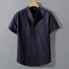 Men's Summer Short Sleeve Solid Color T-shirt Pocket Design Button Shirts Daily High Street Wear Simple Comfortable Style - Image 2