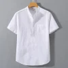 Men's Summer Short Sleeve Solid Color T-shirt Pocket Design Button Shirts Daily High Street Wear Simple Comfortable Style - Image 3
