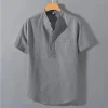 Men's Summer Short Sleeve Solid Color T-shirt Pocket Design Button Shirts Daily High Street Wear Simple Comfortable Style - Image 5