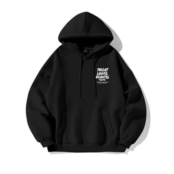 2024 Men's fashion casual long-sleeved hoodie hip hop sweatshirt Street hip hop hooded sweatshirt solid color printed coat - Image 4