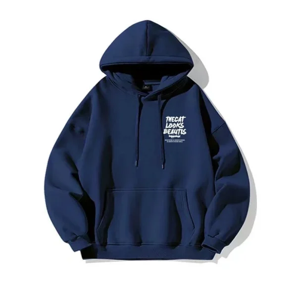 2024 Men's fashion casual long-sleeved hoodie hip hop sweatshirt Street hip hop hooded sweatshirt solid color printed coat - Image 2
