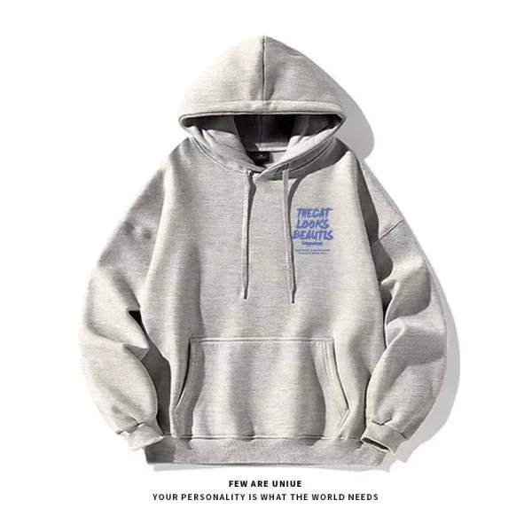 2024 Men's fashion casual long-sleeved hoodie hip hop sweatshirt Street hip hop hooded sweatshirt solid color printed coat - Image 5